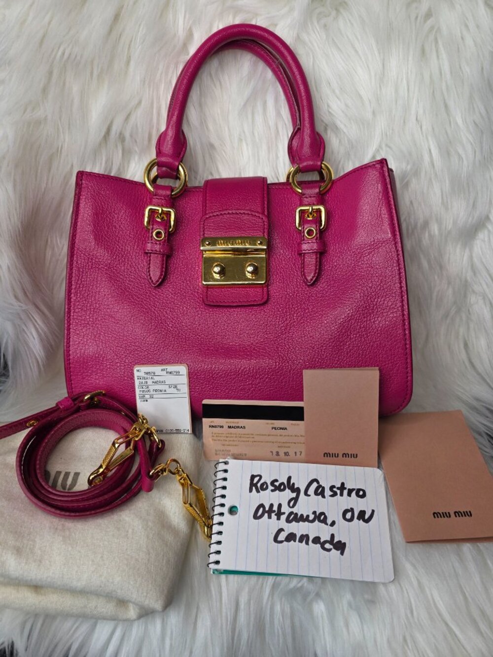 Authentic/Authenticated Miu Miu Madras in Peonia Color Satchel with strap